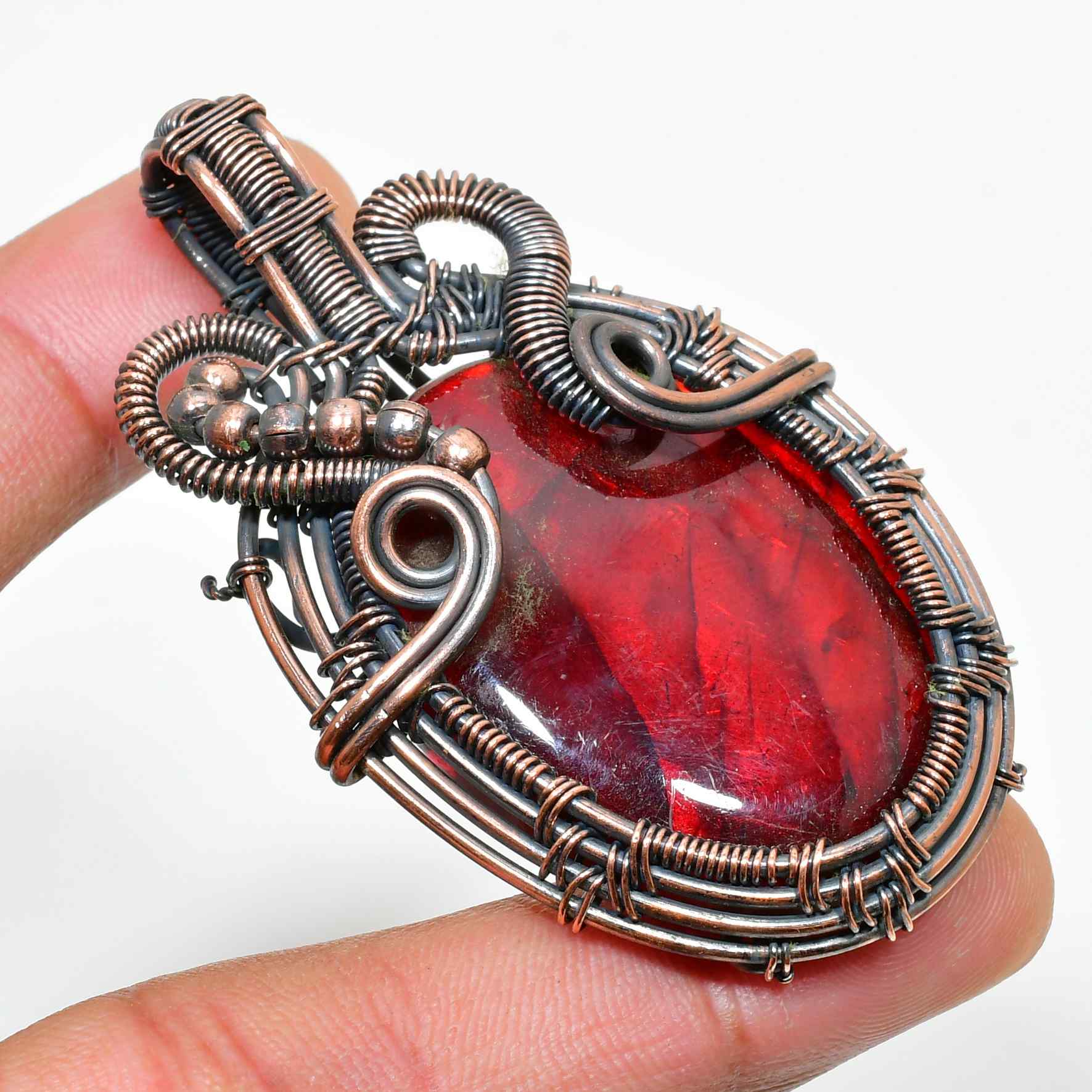 Crimson Embrace – Copper-Wrapped Red Stone Pendant