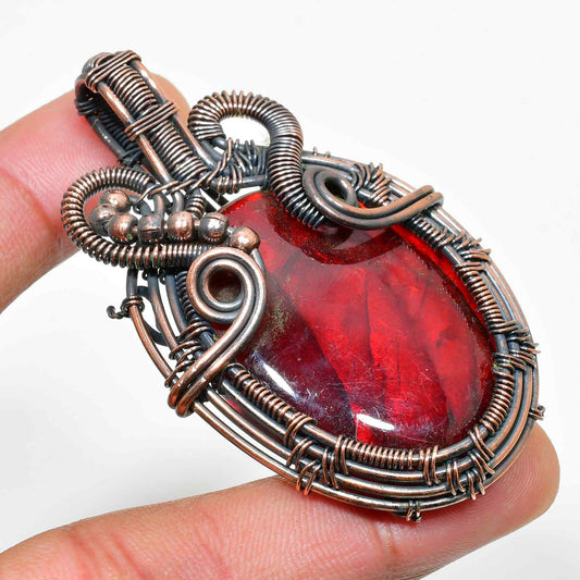 Crimson Embrace – Copper-Wrapped Red Stone Pendant
