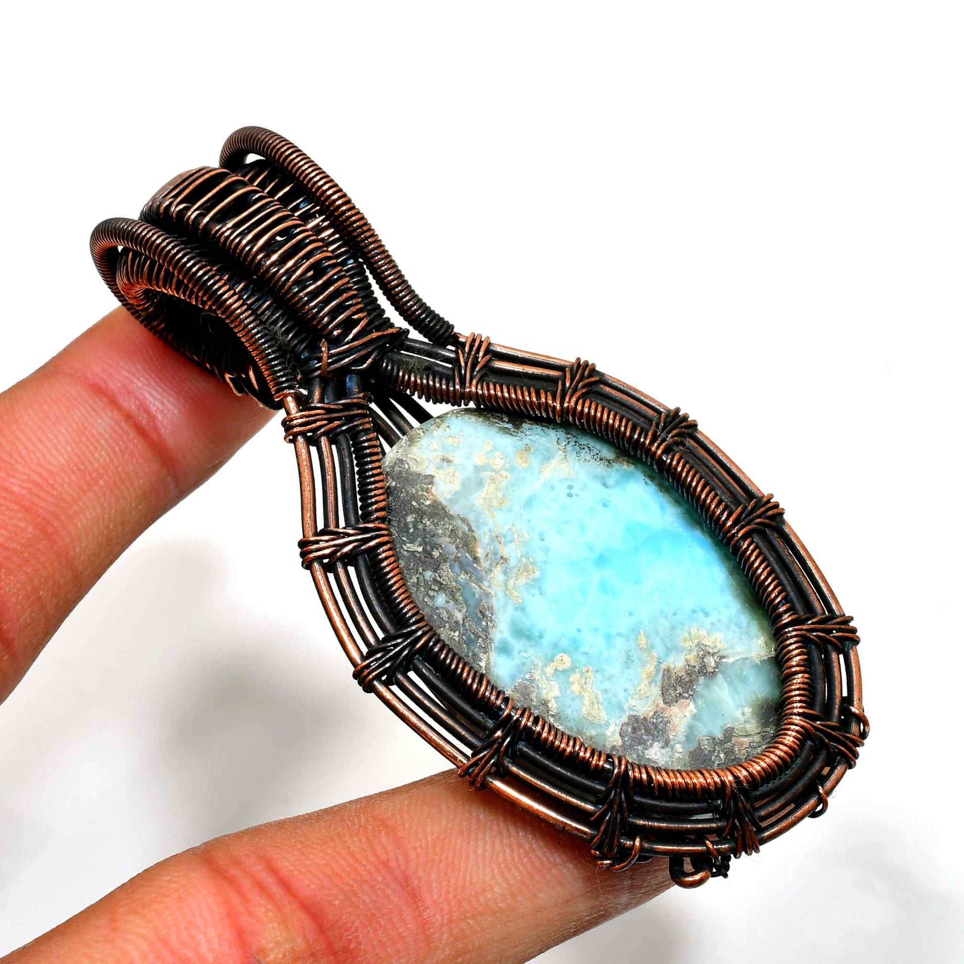 Ocean’s Embrace – Larimar Copper Pendant