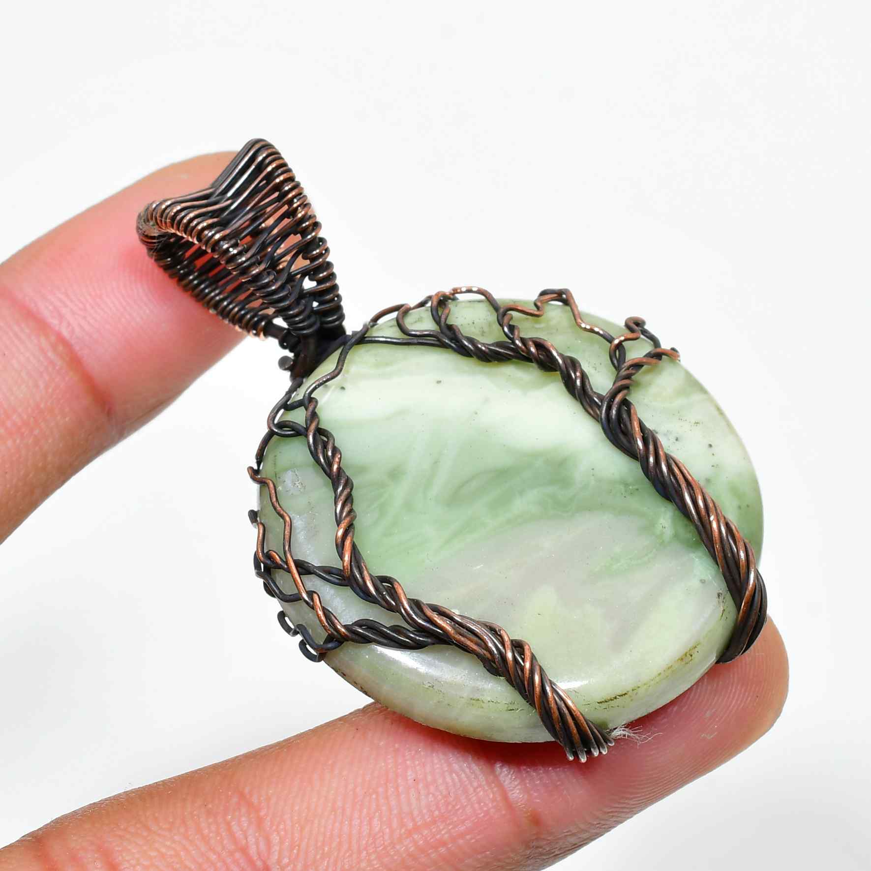 Harmony’s Whisper – Copper-Wrapped Jade Pendant