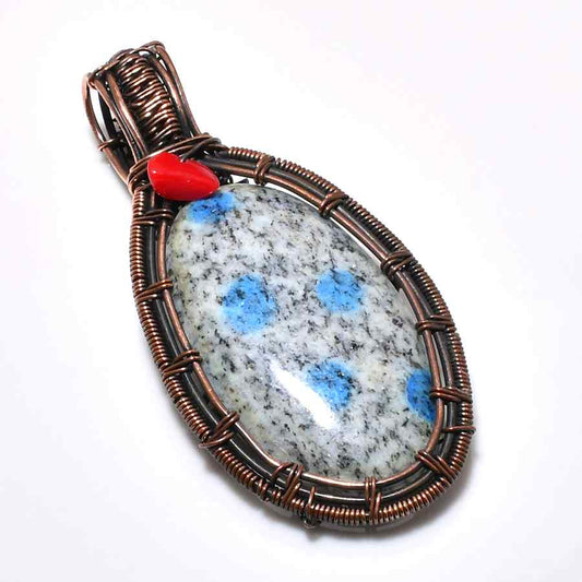 Ember’s Embrace – Sodalite & Coral Copper Pendant