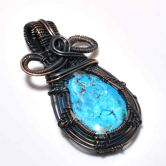 Azure Harmony – Copper-Wrapped Turquoise Pendant