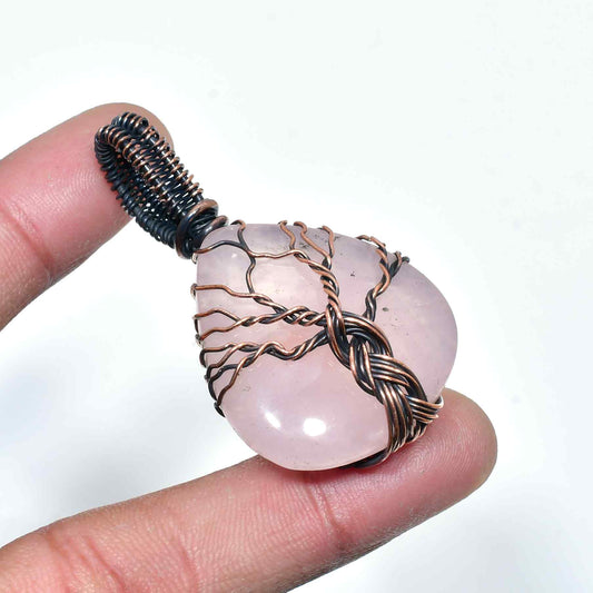 Amora’s Tree – Rose Quartz Copper Pendant