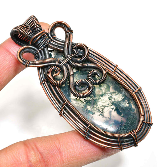 Woodland Grace – Moss Agate Copper Pendant
