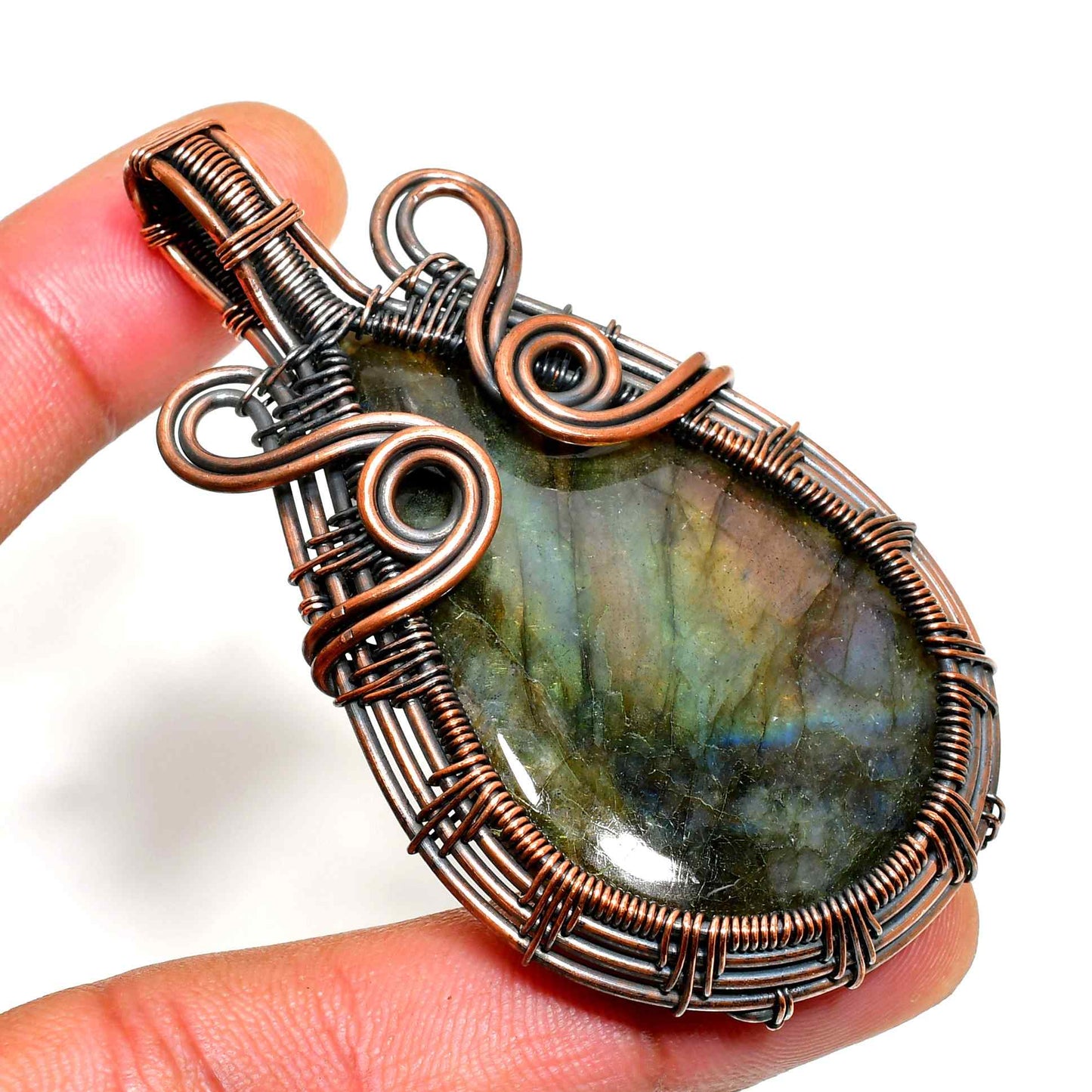 Ezra’s Veil – Labradorite & Oxidized Copper Pendant