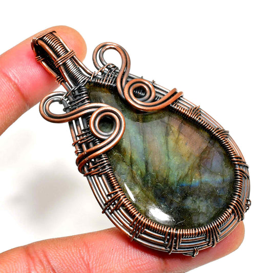 Ezra’s Veil – Labradorite & Oxidized Copper Pendant