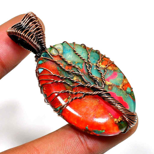 Sylvan Roots – Moss Agate Copper Tree Pendant