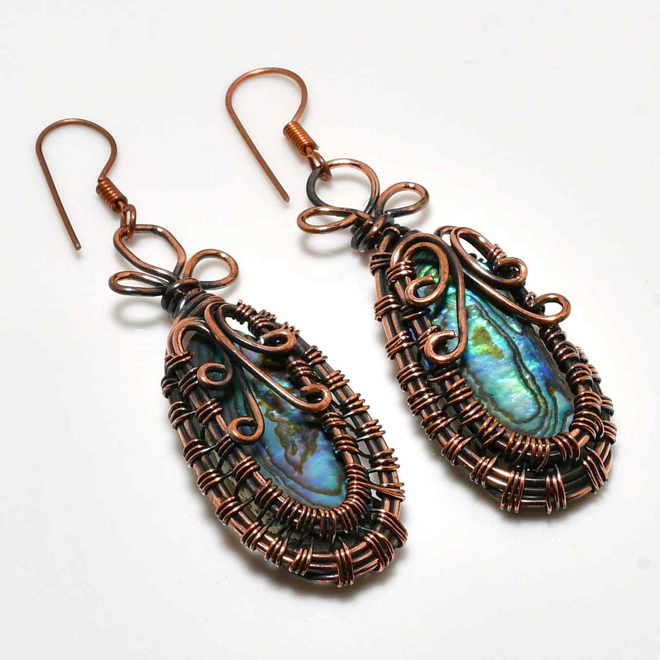 Ocean’s Embrace – Abalone Copper Earrings