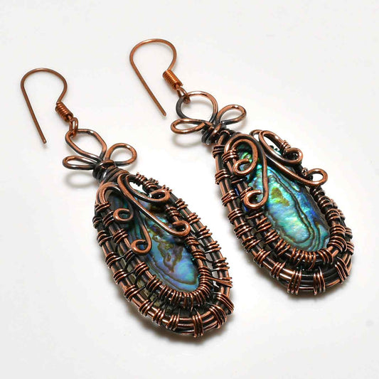 Ocean’s Embrace – Abalone Copper Earrings