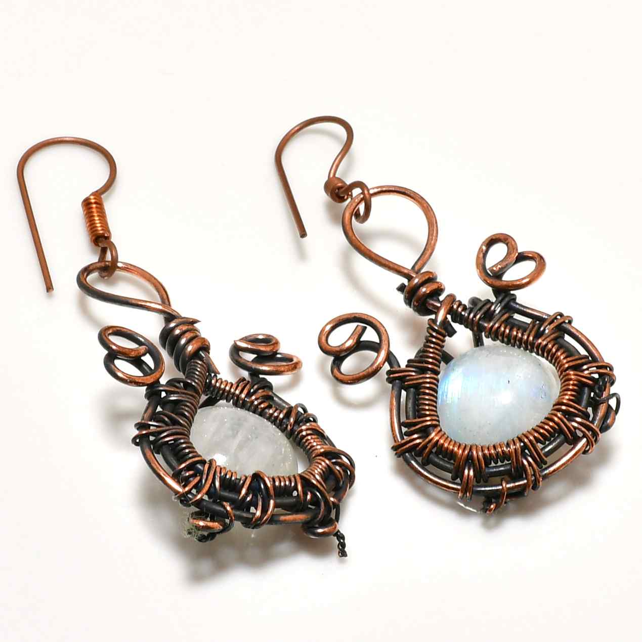 Moonlit Muse – Oxidized Copper Moonstone Earrings