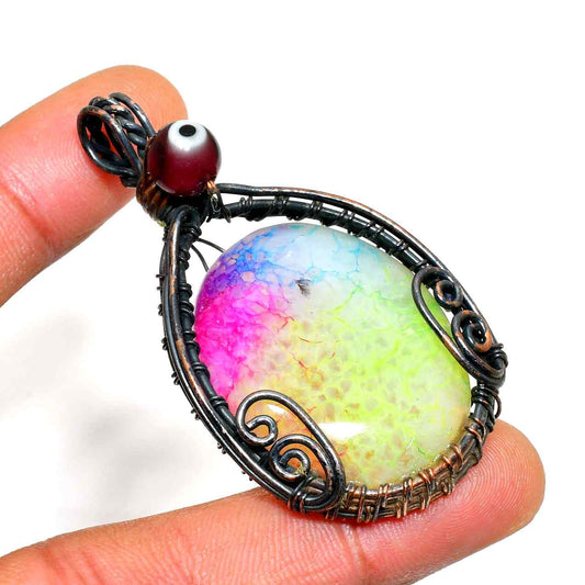 Prismatic Muse – Rainbow Agate Bronze Pendant