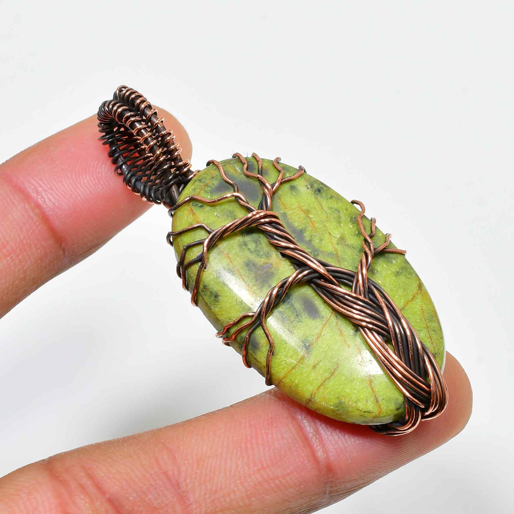 Sylvan Serenity – Green Stone Copper Pendant