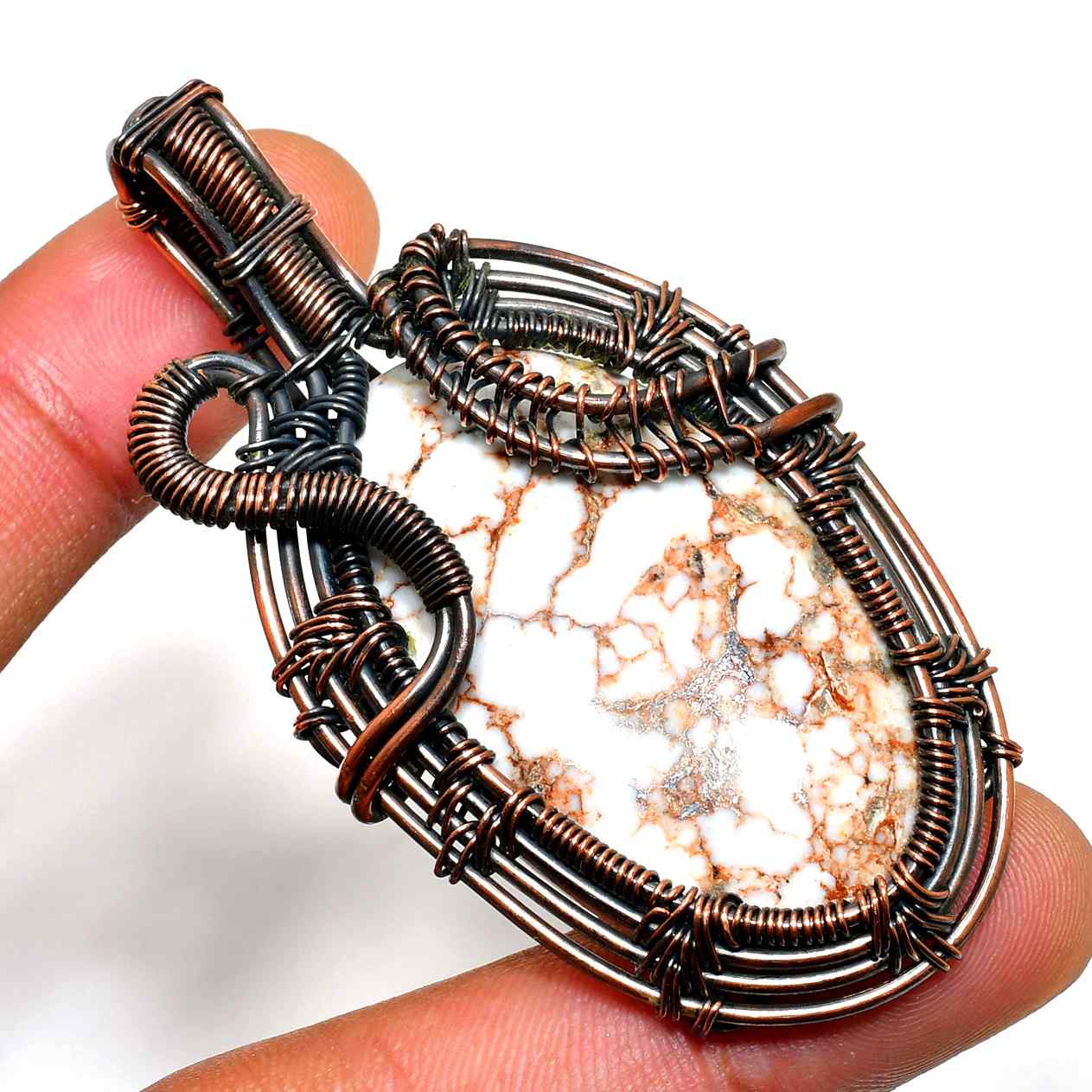 Grounded Serenity – White Howlite Copper Pendant