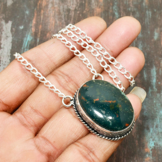 Ember’s Heart – Bloodstone Silver Pendant