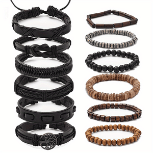 Men’s Black PU Leather Bracelet Set