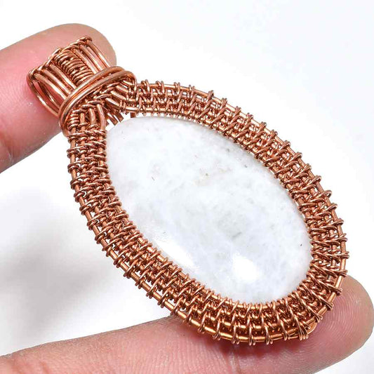 Emberstone Embrace – White Gemstone Copper Pendant