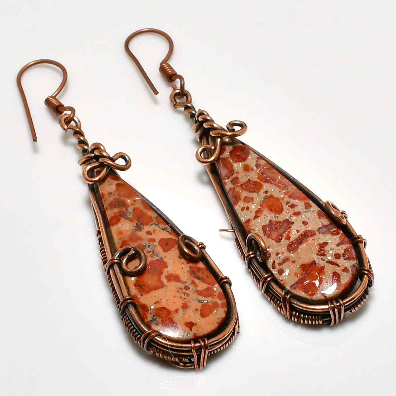 Wildfire Elegance – Jasper & Copper Dangle Earrings