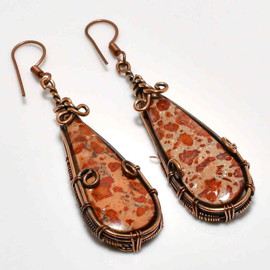 Wildfire Elegance – Jasper & Copper Dangle Earrings