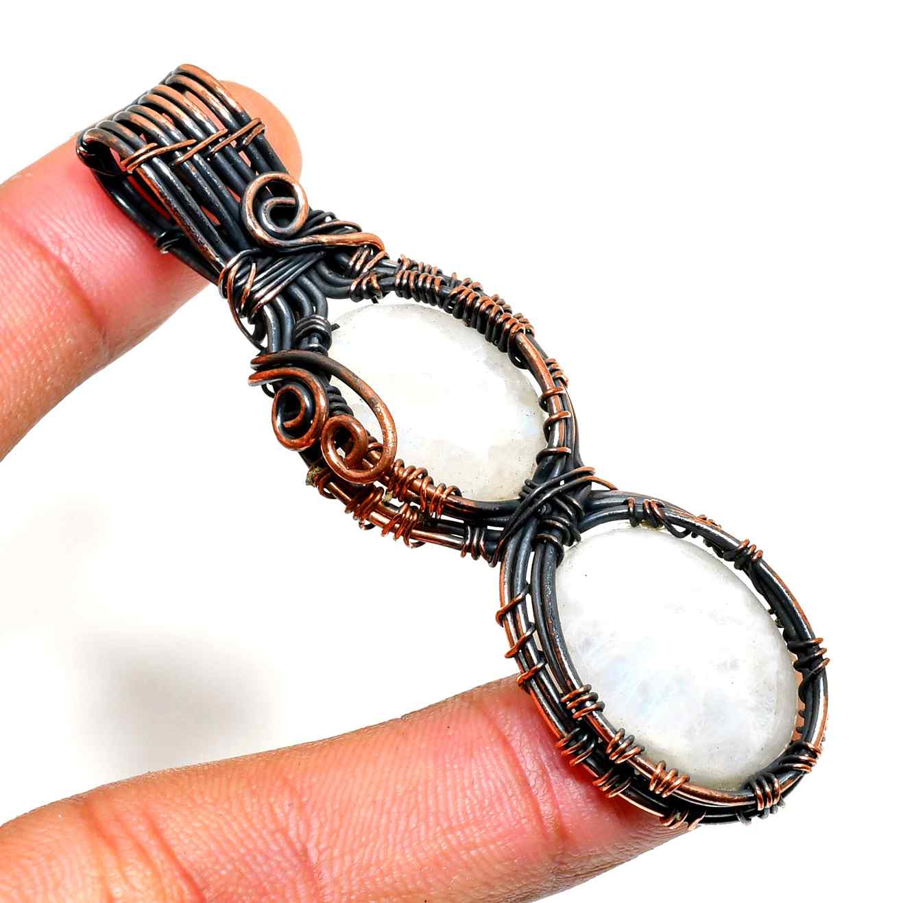Serenity’s Embrace – Double Moonstone Copper Pendant