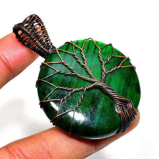 Gaia’s Embrace – Malachite Copper Tree of Life Pendant