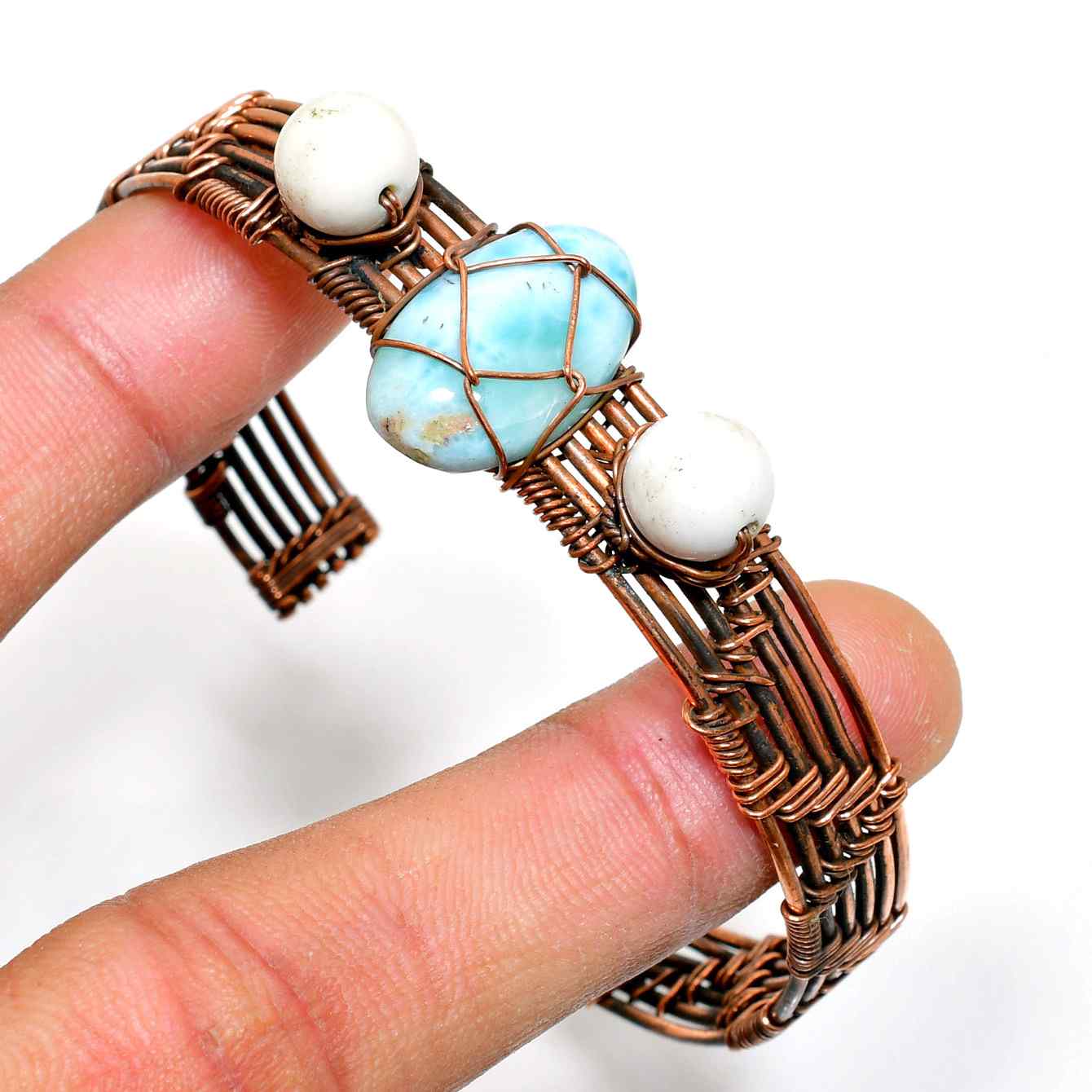 Azure Dreams – Larimar & Antique Copper Cuff