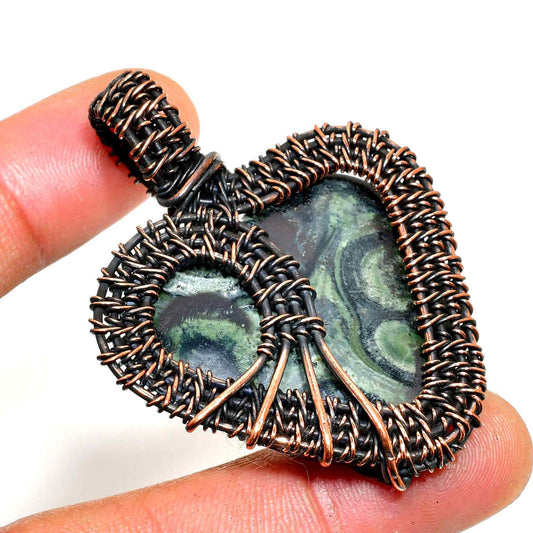 Gaia’s Embrace – Green Stone Copper Pendant