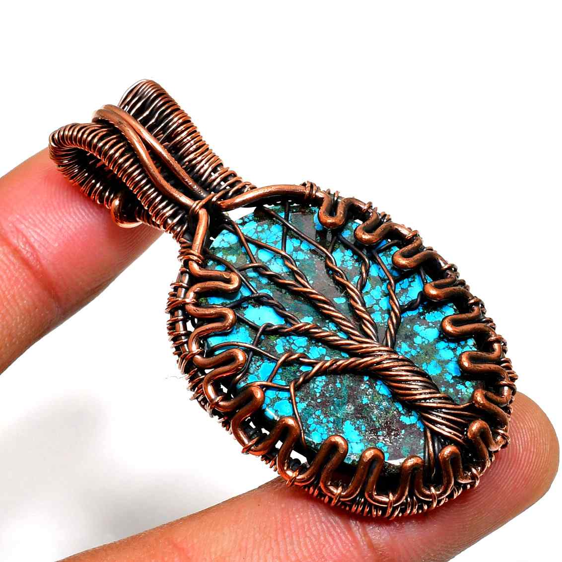Ocean’s Embrace – Turquoise & Copper Wire Pendant