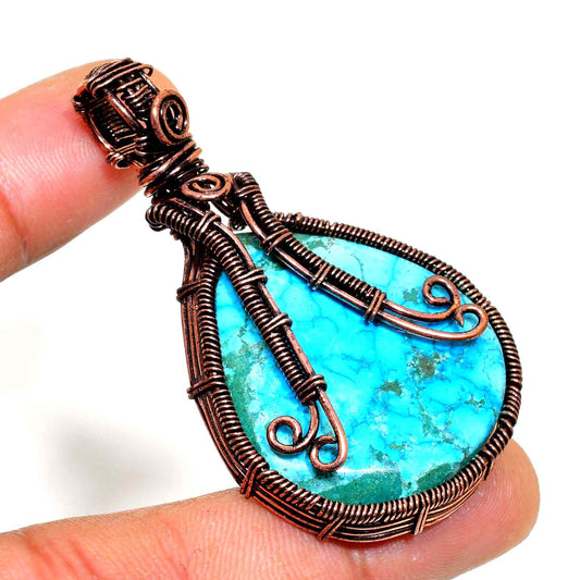 Turquoise Dreams – Antique Copper Wire Pendant