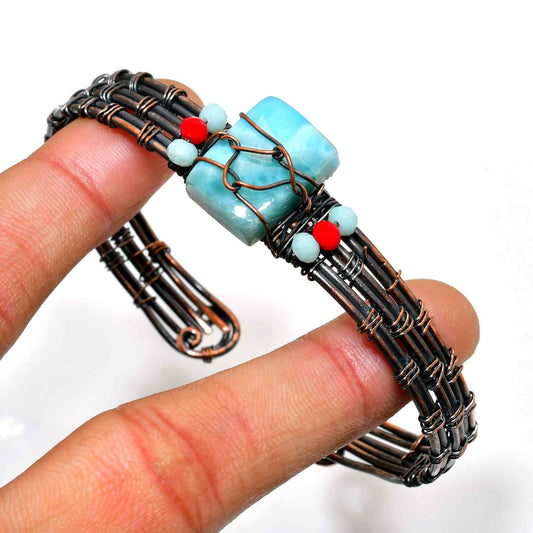 Ocean’s Whisper – Turquoise & Coral Copper Bracelet