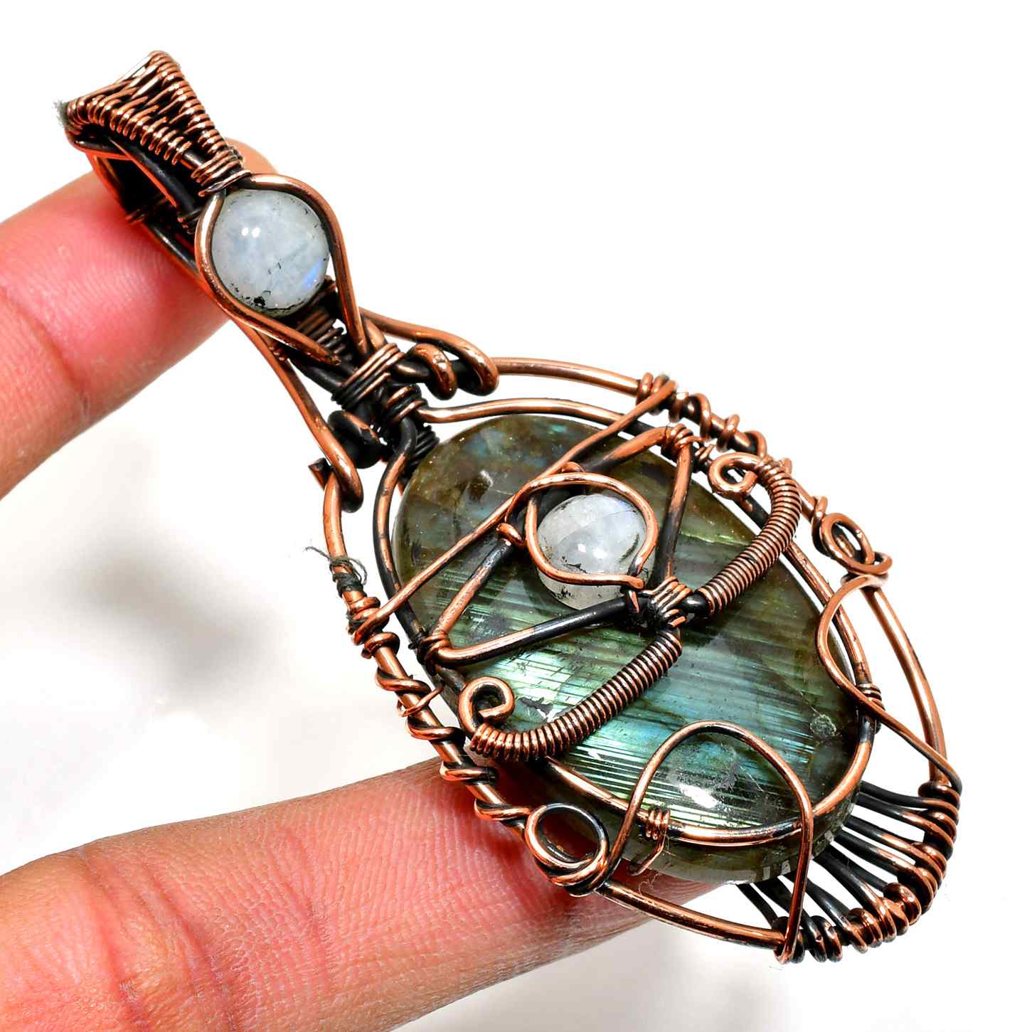 Aurora’s Veil – Labradorite Copper Pendant