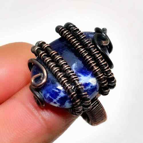 Sodalite Serenity – Hand-Wrapped Antique Copper Ring