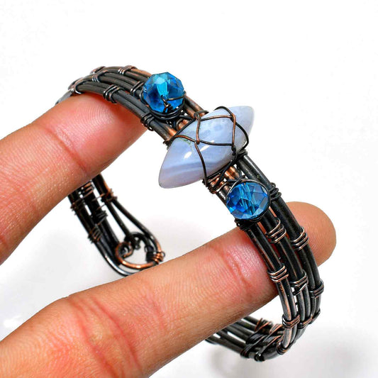 Celestial Awakening – Blue Agate & Copper Crystal Bracelet
