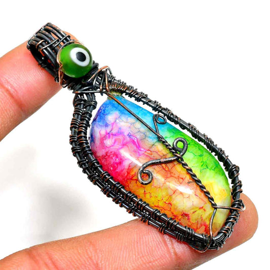 Aurora Arc – Rainbow Agate Black Wire Pendant