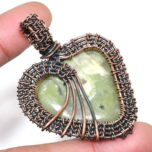 Serene Heart – Green Agate Copper Pendant