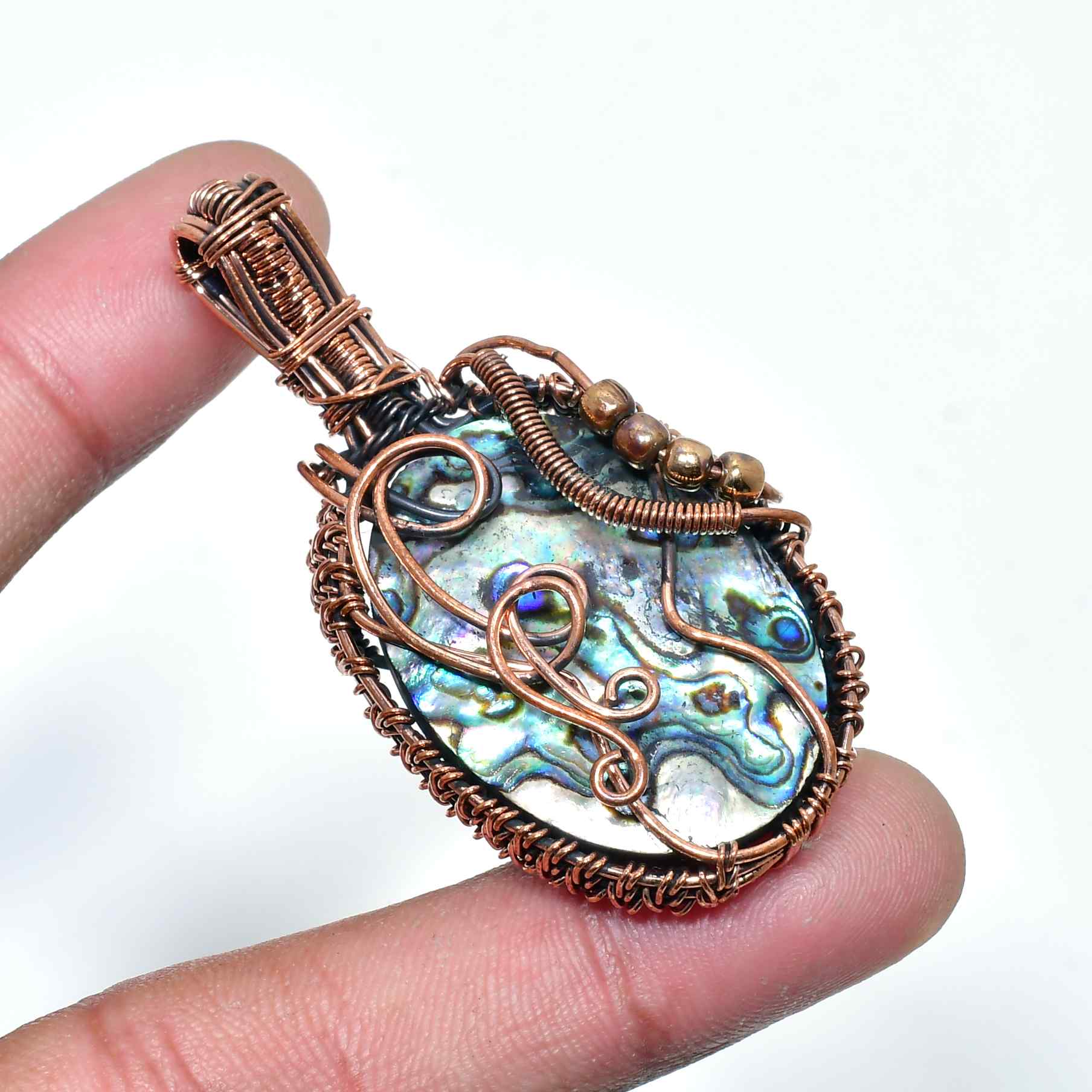 Serene Tide – Abalone Copper Dreamcatcher Pendant