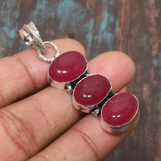 Scarlet Triad – Sterling Silver Ruby Pendant