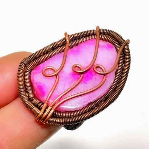 Celestial Embrace – Pink Agate Copper Ring