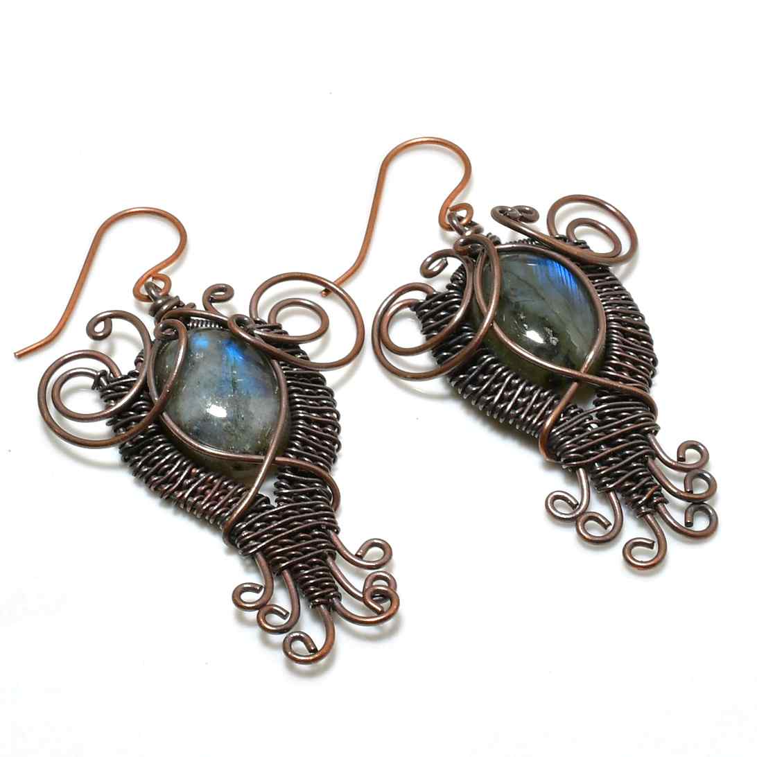 Moonlit Whisper – Labradorite Copper Earrings