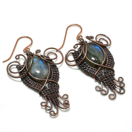 Moonlit Whisper – Labradorite Copper Earrings