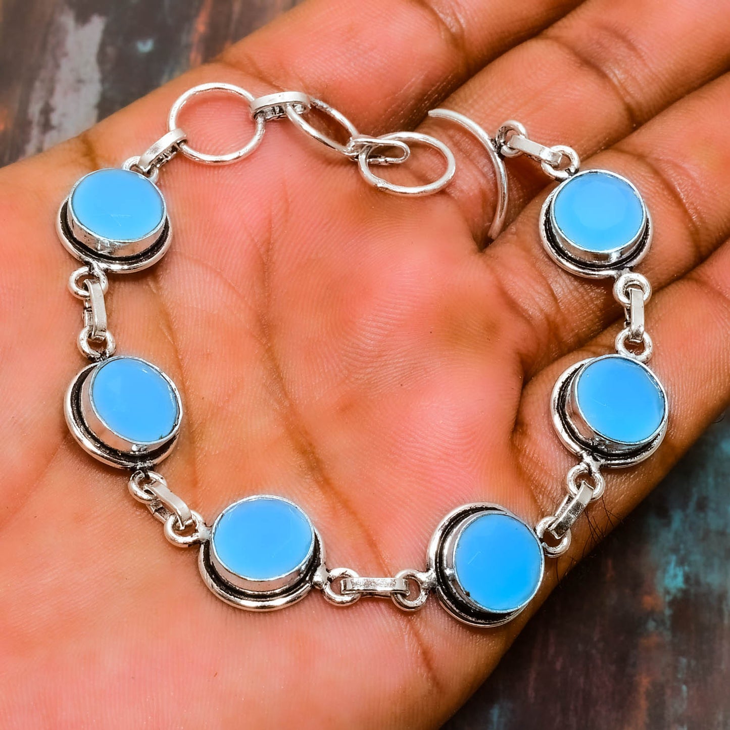 Tranquil Tide – Blue Chalcedony Silver Bracelet
