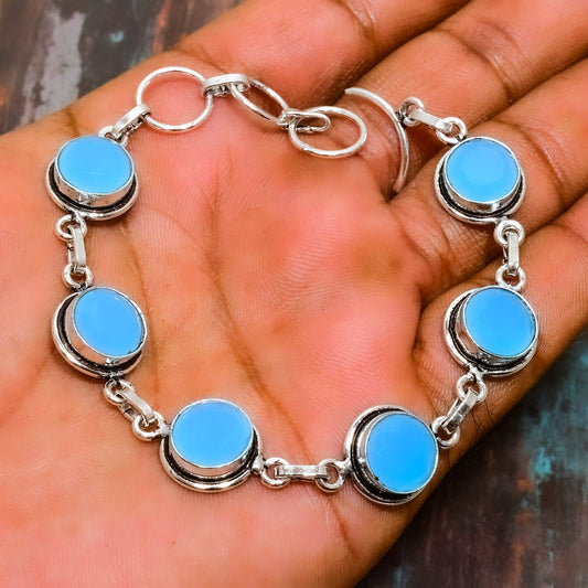 Tranquil Tide – Blue Chalcedony Silver Bracelet