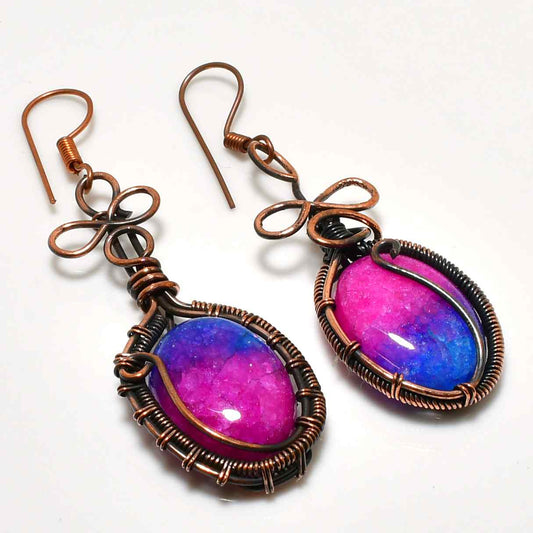 Aurora’s Harmony – Pink & Blue Copper Earrings