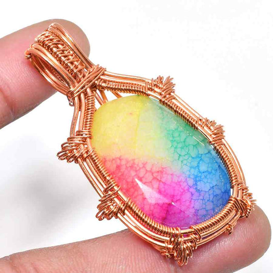 Rainbow Dreams – Multi-Color Agate Rose Gold Pendant