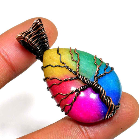 Gaia’s Harmony – Copper Tree of Life Gemstone Pendant