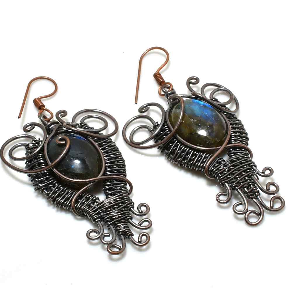 Aurora’s Shimmer – Labradorite Copper Earrings