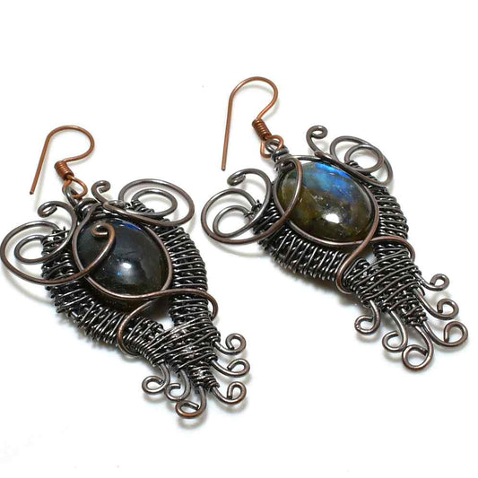Aurora’s Shimmer – Labradorite Copper Earrings