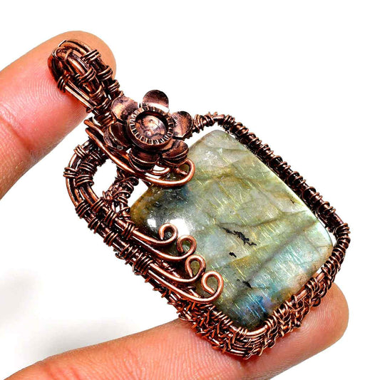 Luna’s Veil – Oxidized Copper Labradorite Pendant