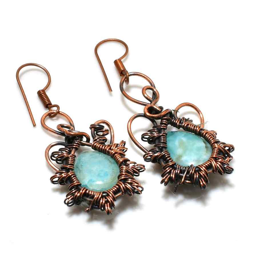Ocean’s Whisper – Aquamarine Copper Earrings
