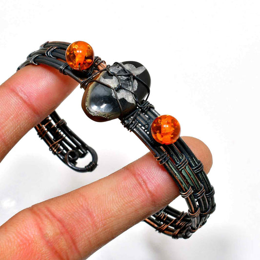 Grounded Ember – Hematite & Amber Cuff