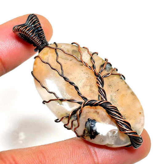 Gaia’s Embrace – Agate Copper Tree of Life Pendant